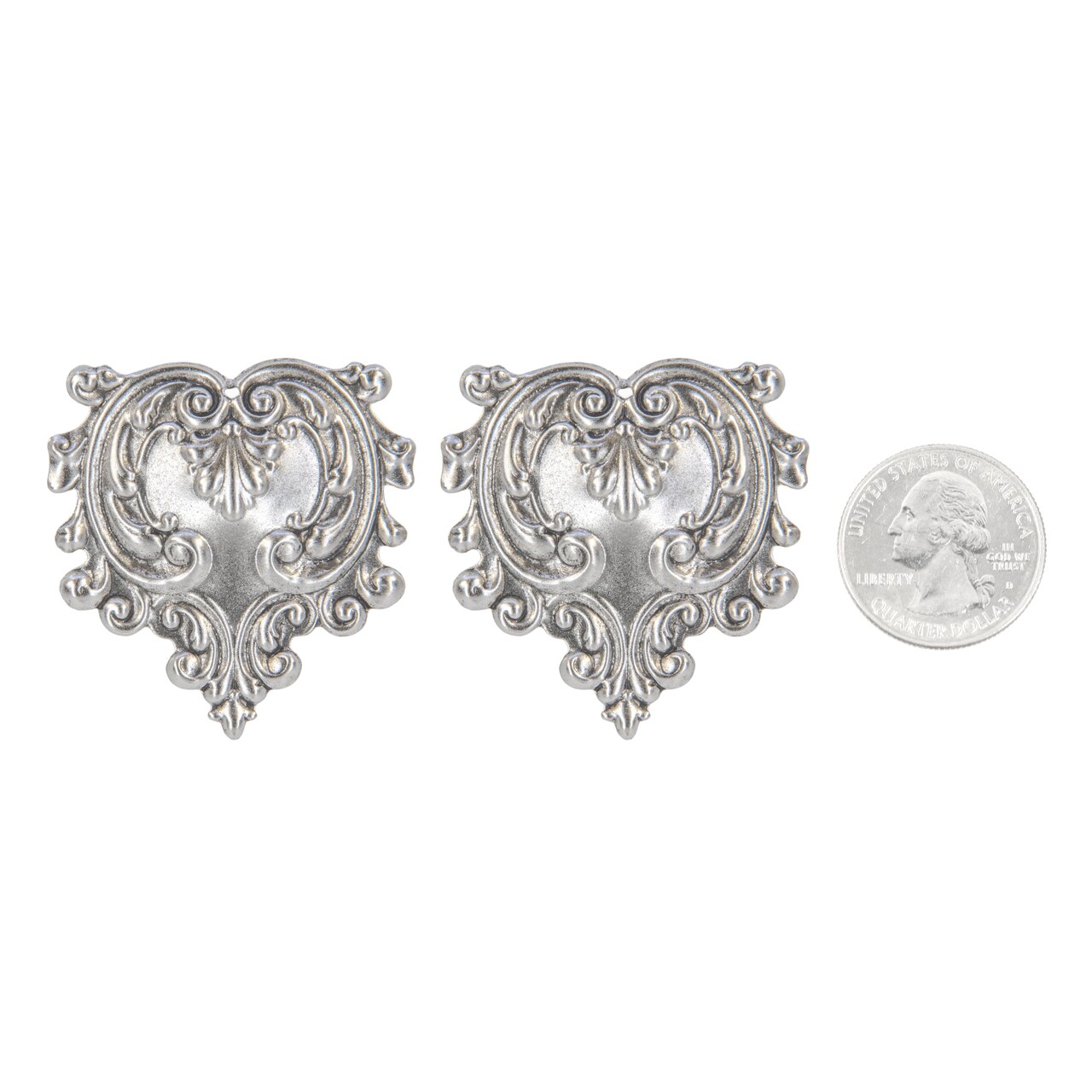 Antiqued Pewter Plated Brass Vintage Style Ruffled Heart Pendants - Set of Two P-P43